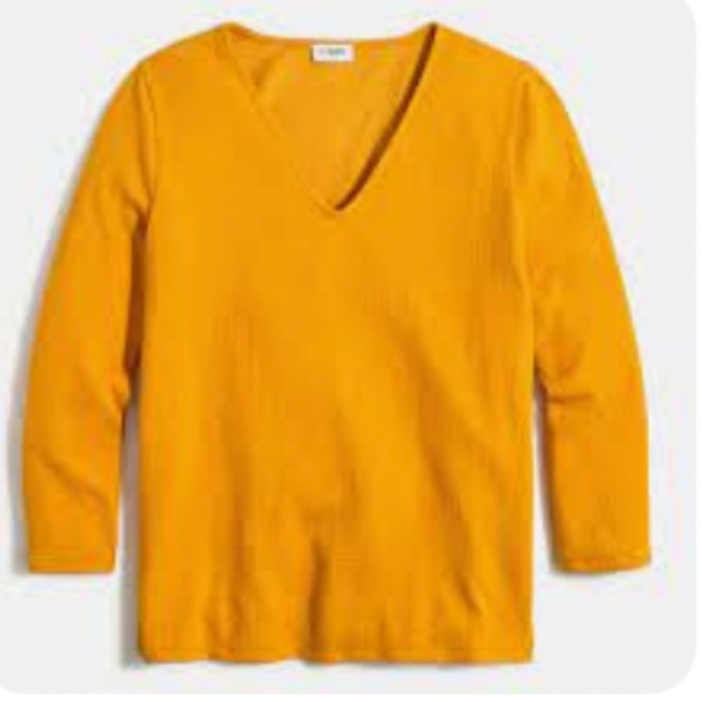 J. Crew Textured 3/4 Sleeve V Neck Mustard Yellow Top Shirt XS